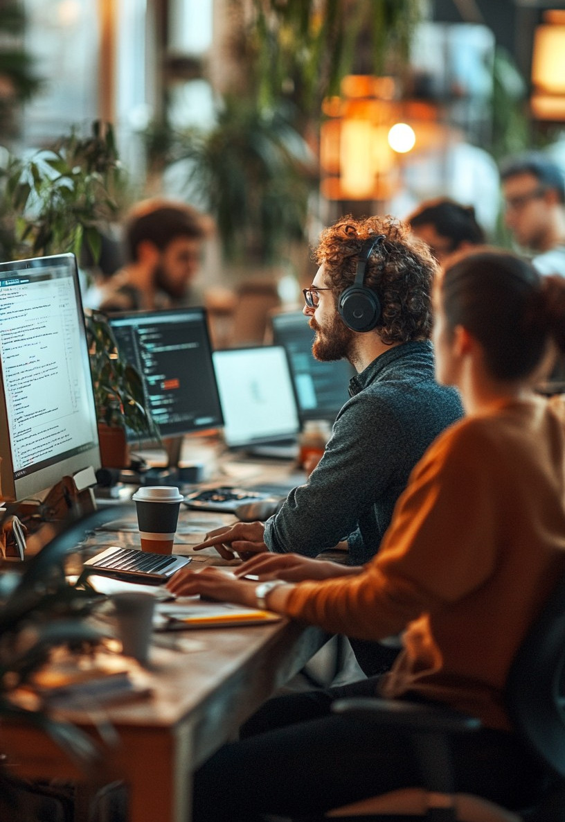 developers working on their laptops in the office